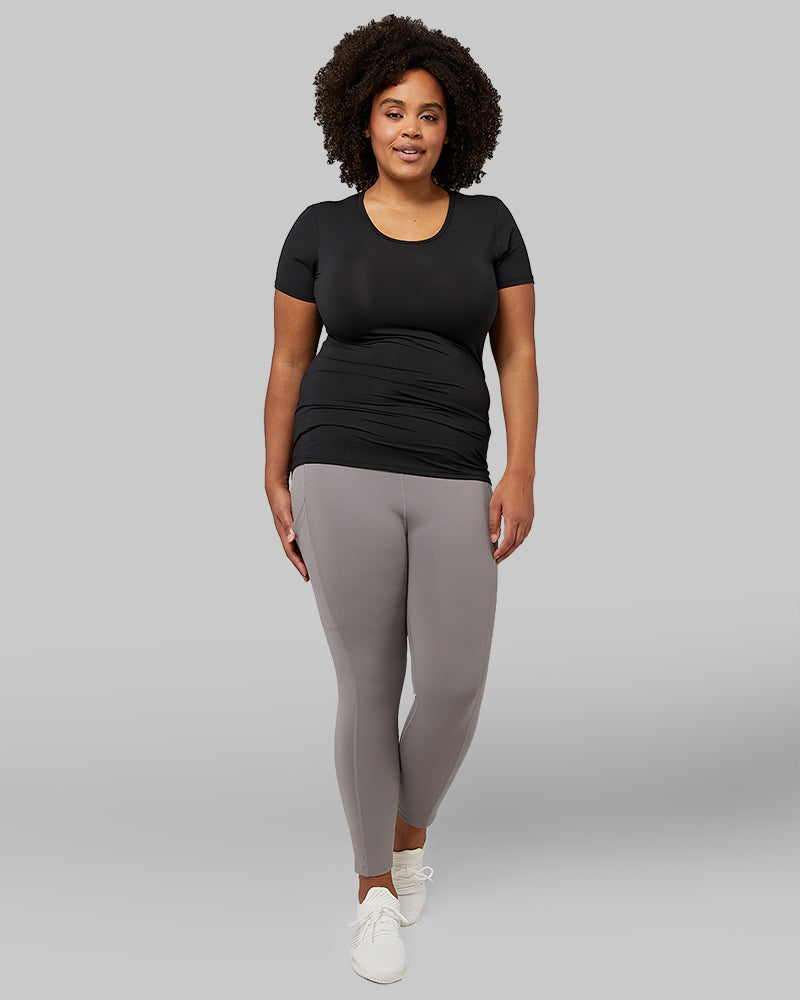 32 Degrees Black _ Women's Cool Fitted T-Shirt {model: Natalie is 5'10" and size 12-14, wearing size L}{bottom}{right}