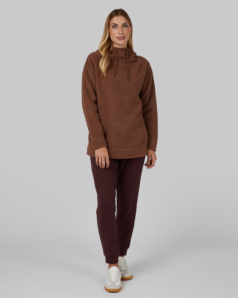 32 Degrees Acorn _ Women's shorthair sherpa Pullover Hoodie {model: Colby is 5'9"and size 4 wearing size S}{bottom}{right} {bottom}{right}