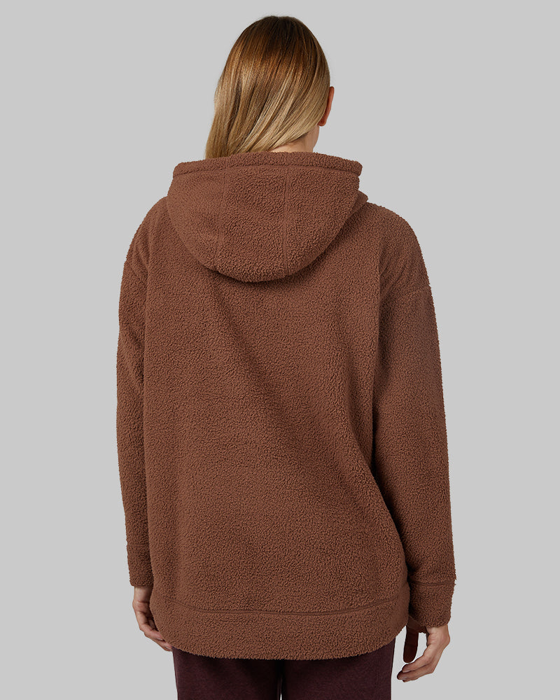 32 Degrees Acorn _ Women's shorthair sherpa Pullover Hoodie {model: Colby is 5'9"and size 4 wearing size S}{bottom}{right} {bottom}{right}