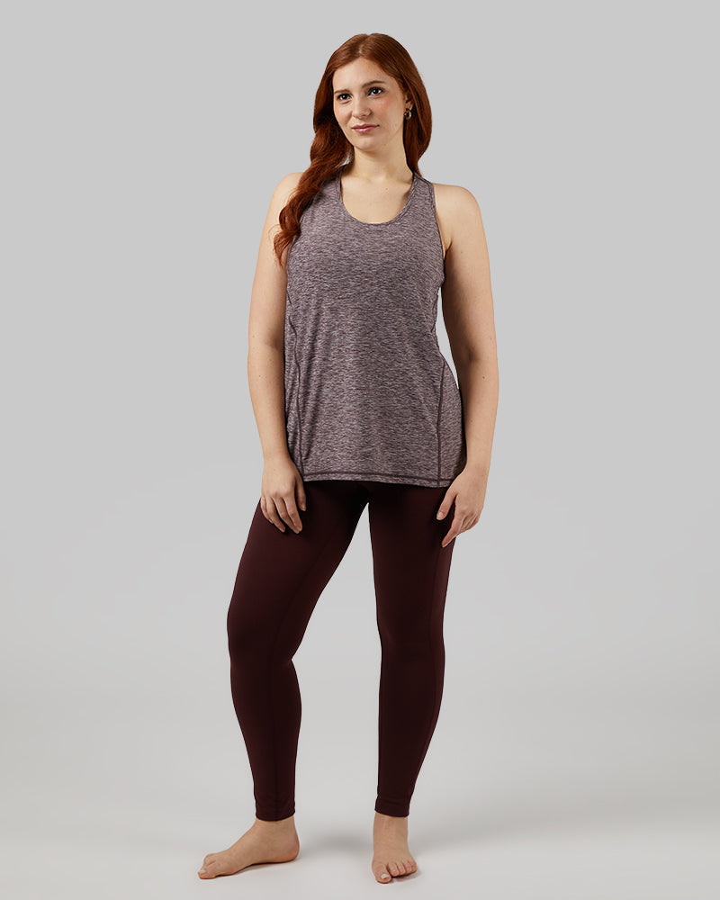 32 Degrees Dark Maroon Space Dye _ Women's Cool Racerback Tank {model: Stella is 5'9", wearing size L}{bottom}{right} {bottom}{right}
