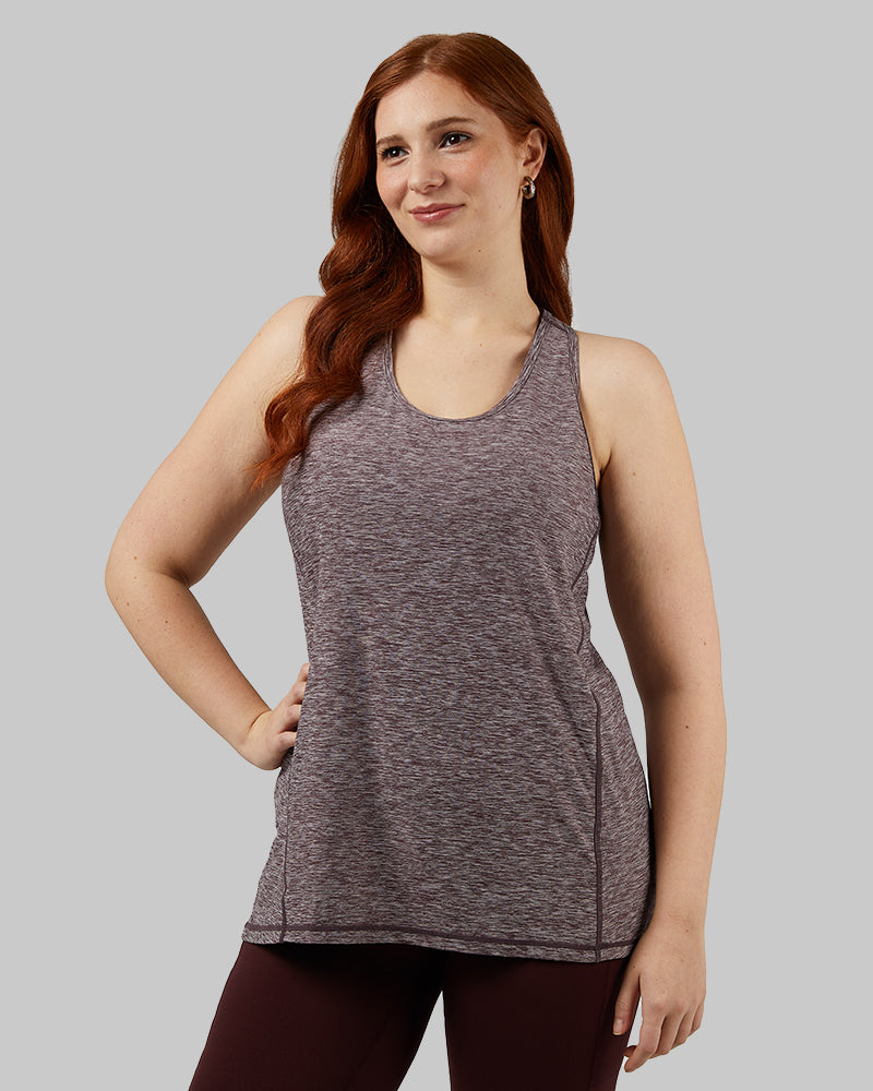 32 Degrees Dark Maroon Space Dye _ Women's Cool Racerback Tank {model: Stella is 5'9", wearing size L}{bottom}{right} {bottom}{right}