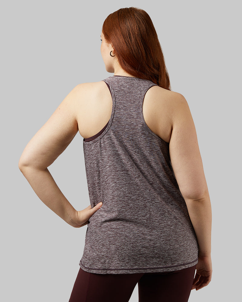 32 Degrees Dark Maroon Space Dye _ Women's Cool Racerback Tank {model: Stella is 5'9", wearing size L}{bottom}{right} {bottom}{right}
