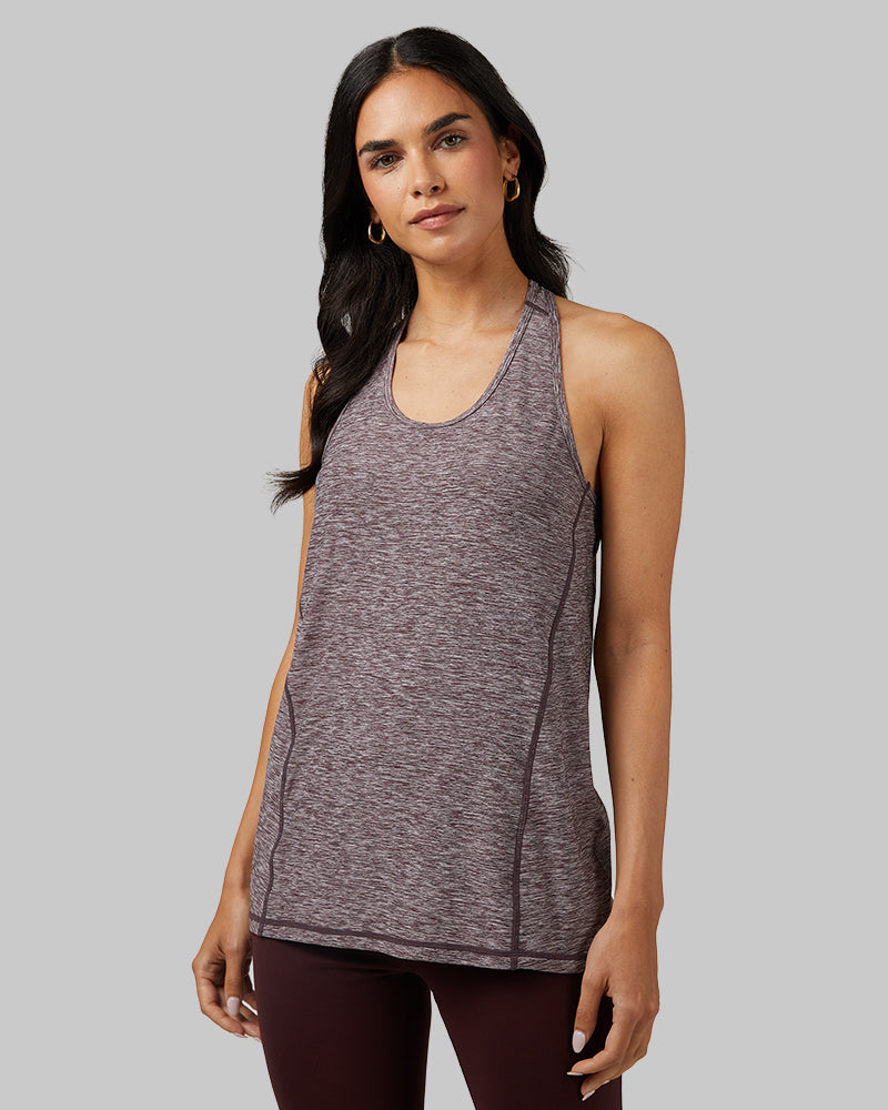32 Degrees Dark Maroon Space Dye _ Women's Cool Racerback Tank {model: Dani is 5'9", wearing size S}{bottom}{right} {bottom}{right}