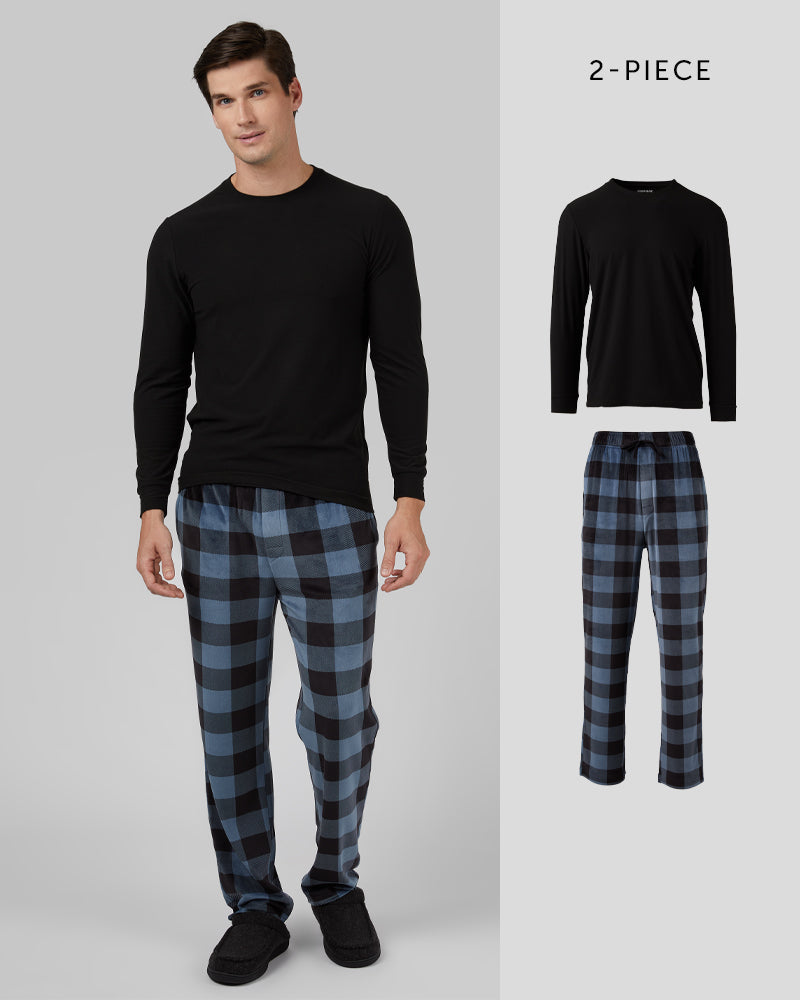 32 Degrees Blue Cloud Thermal Print _ Men's 2Pc Sleep Set {model: Bobby is 6'1", wearing size M}{bottom}{right} {bottom}{right}