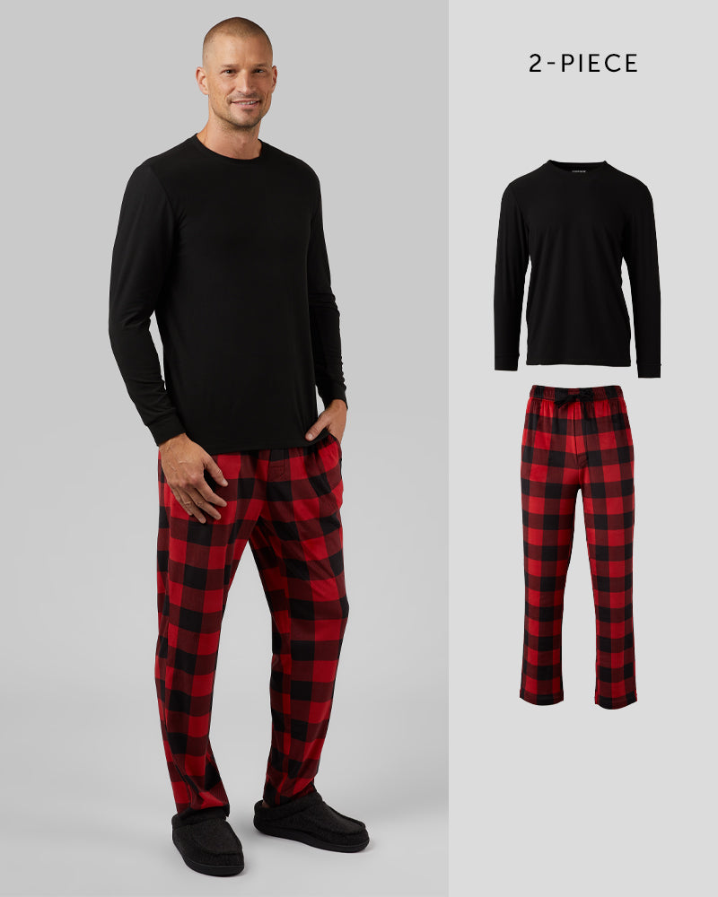 32 Degrees Red Cloud Thermal Print _ Men's 2Pc Sleep Set {model: Dennis is 6'1", wearing size M}{bottom}{right} {bottom}{right}