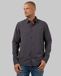 32 Degrees Iron _ Men's Stretch Woven Long Sleeve Button-Up {model: Dennis is 6'1", wearing size M}{bottom}{right} {bottom}{right}