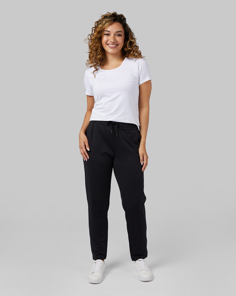 32 Degrees White _ Women's Cool Fitted T-Shirt {model: Kay is 5'6" and size 8, wearing size M}{bottom}{right}{bottom}{right}