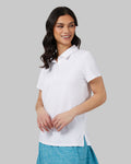 32 Degrees White _ Womens Cool Fitted Polo {model: Rowena is 5'8" and size 4, wearing size S}{bottom}{right} {bottom}{right}