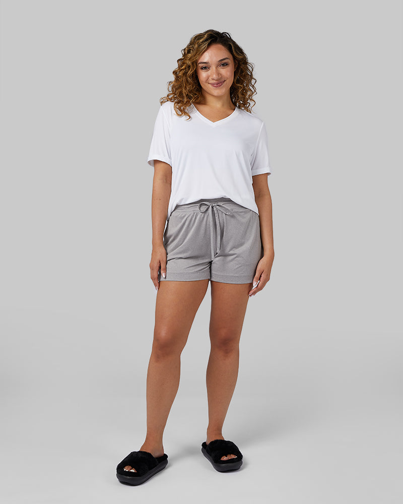 32 Degrees White _ Women's Cool Relaxed Sleep T-Shirt {model: Kay is 5'6" and size 8, wearing size M}{bottom}{right}{bottom}{right}