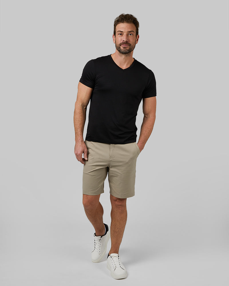 32 Degrees Black _ Men's Cool Classic Vneck T-Shirt {model: Cedric is 6'1.5", wearing size M}{bottom}{right}{bottom}{right}