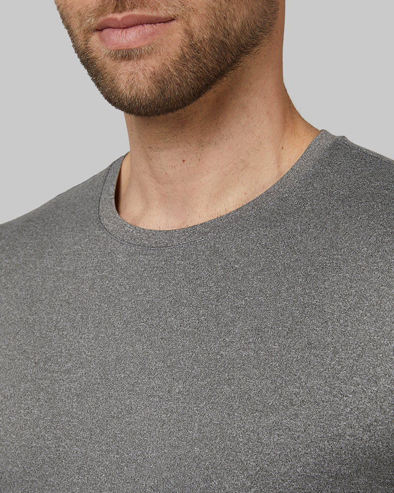 32 Degrees Grey Heather _ Mens Cool Classic Crew T-Shirt {model: Kacey is 6'2", wearing size M}{bottom}{right} {bottom}{right}