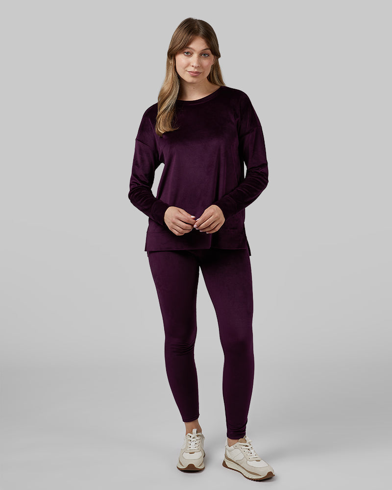 32 Degrees Irises _ Women's soft Velour Crew Top {model: Julia is 5'8"and size 4 wearing size S}{bottom}{right} {bottom}{right}