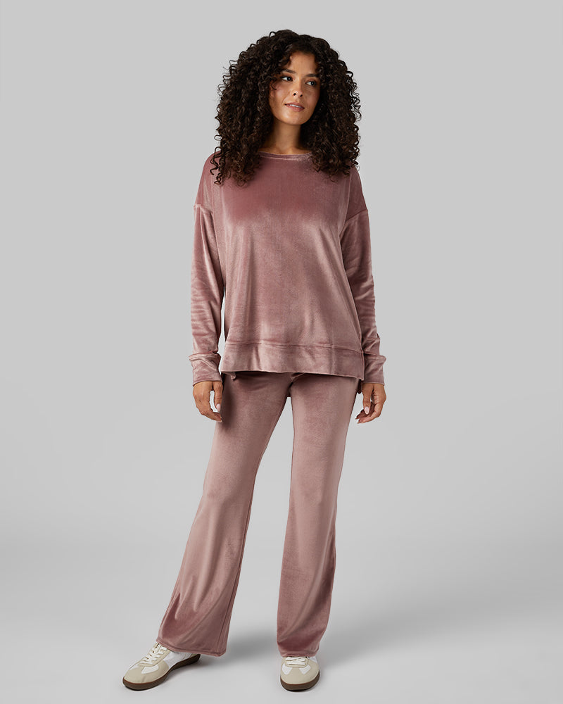 32 Degrees Saddle _ Women's soft Velour Crew Top {model: Gabrielle is 5'8"and size 4 wearing size S}{bottom}{right} {bottom}{right}
