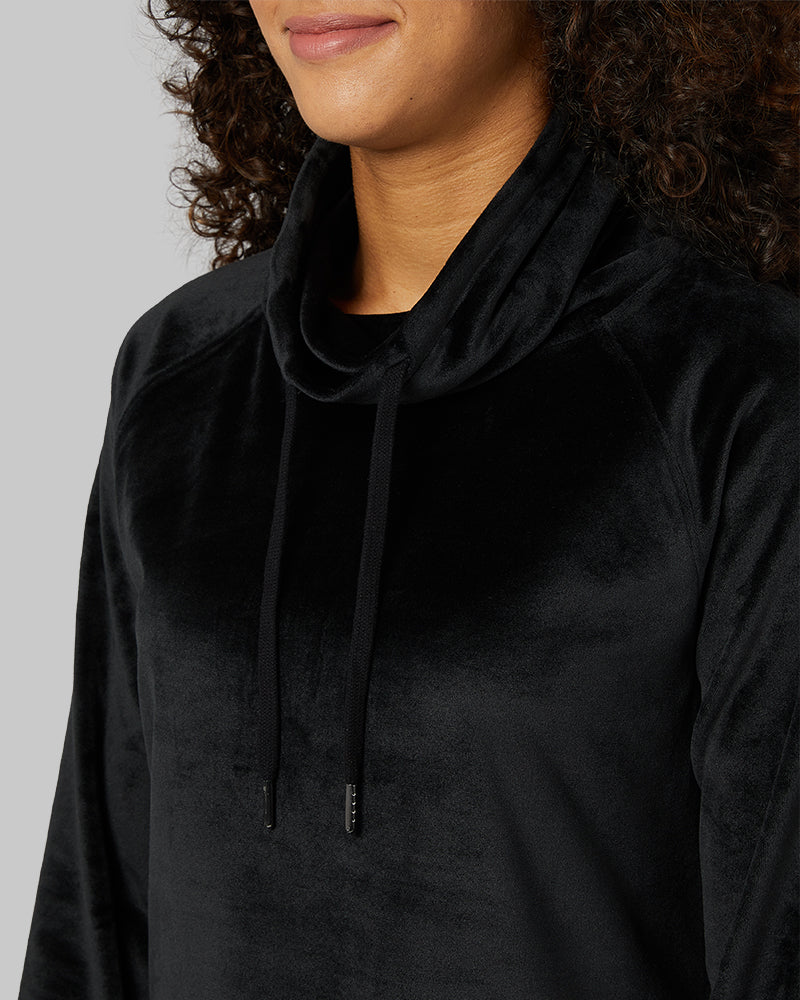 32 Degrees Black _ Women's soft Velour Funnel Neck Top {model: Alexis is 5'6"and size 4-6 wearing size S}{bottom}{right} {bottom}{right}