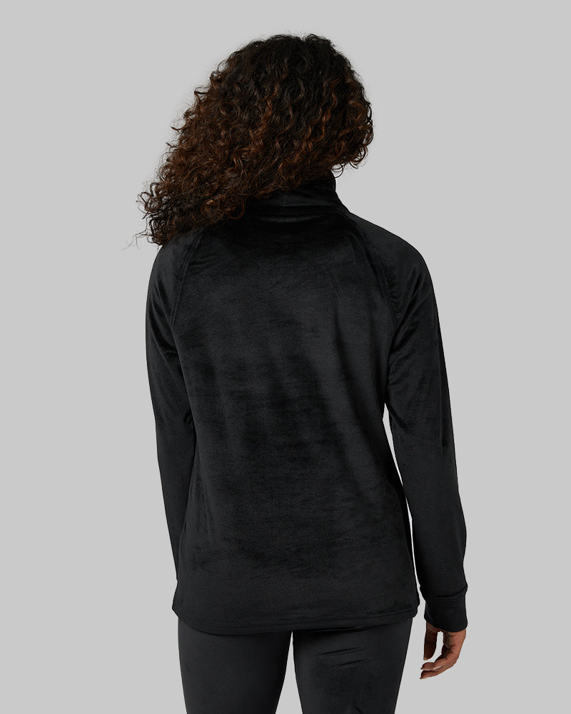 32 Degrees Black _ Women's soft Velour Funnel Neck Top {model: Alexis is 5'6"and size 4-6 wearing size S}{bottom}{right} {bottom}{right}