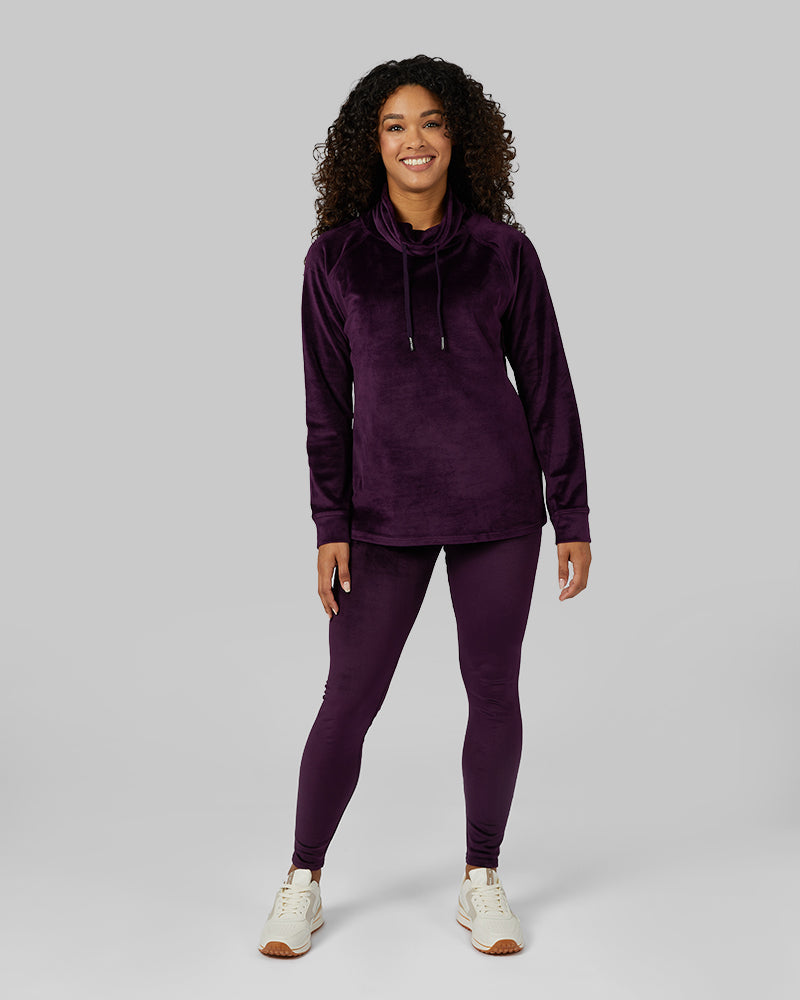 32 Degrees Irises _ Women's soft Velour Funnel Neck Top {model: Alexis is 5'6"and size 4-6 wearing size S}{bottom}{right} {bottom}{right}