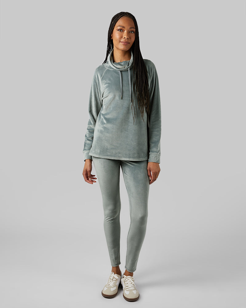 32 Degrees Space Green Grey _ Women's soft Velour Funnel Neck Top {model: Dido is 5'9"and size 4 wearing size S}{bottom}{right} {bottom}{right}