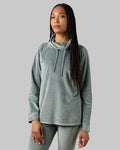 32 Degrees Space Green Grey _ Women's soft Velour Funnel Neck Top {model: Dido is 5'9"and size 4 wearing size S}{bottom}{right} {bottom}{right}