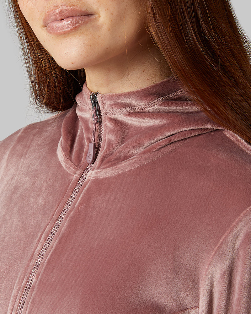 32 Degrees Saddle _ Women's soft Velour Hooded Full-Zip {model: Izzy is 5'9"and size 4 wearing size S}{bottom}{right} {bottom}{right}