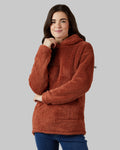 32 Degrees Maple Syrup _ Women's soft sherpa Pullover Hoodie {model: Katie is 5'10"and size 4 wearing size S}{bottom}{right} {bottom}{right}