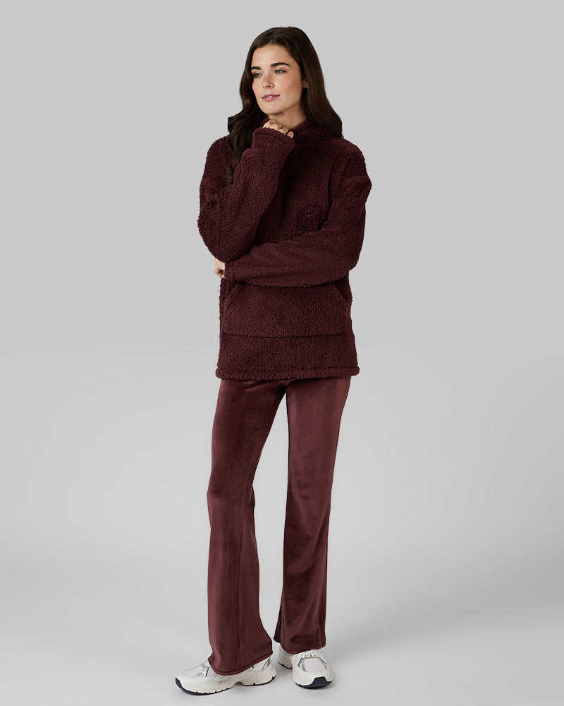 32 Degrees Catawba Grape _ Women's soft sherpa Pullover Hoodie {model: Katie is 5'10"and size 4 wearing size S}{bottom}{right} {bottom}{right}