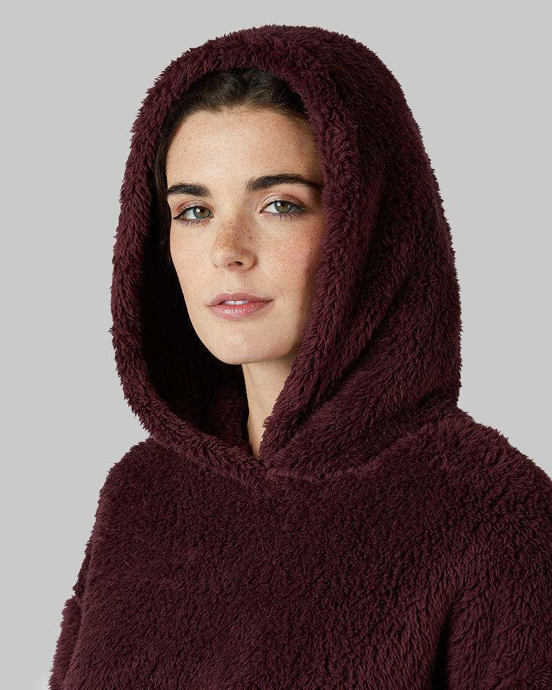 32 Degrees Catawba Grape _ Women's soft sherpa Pullover Hoodie {model: Katie is 5'10"and size 4 wearing size S}{bottom}{right} {bottom}{right}