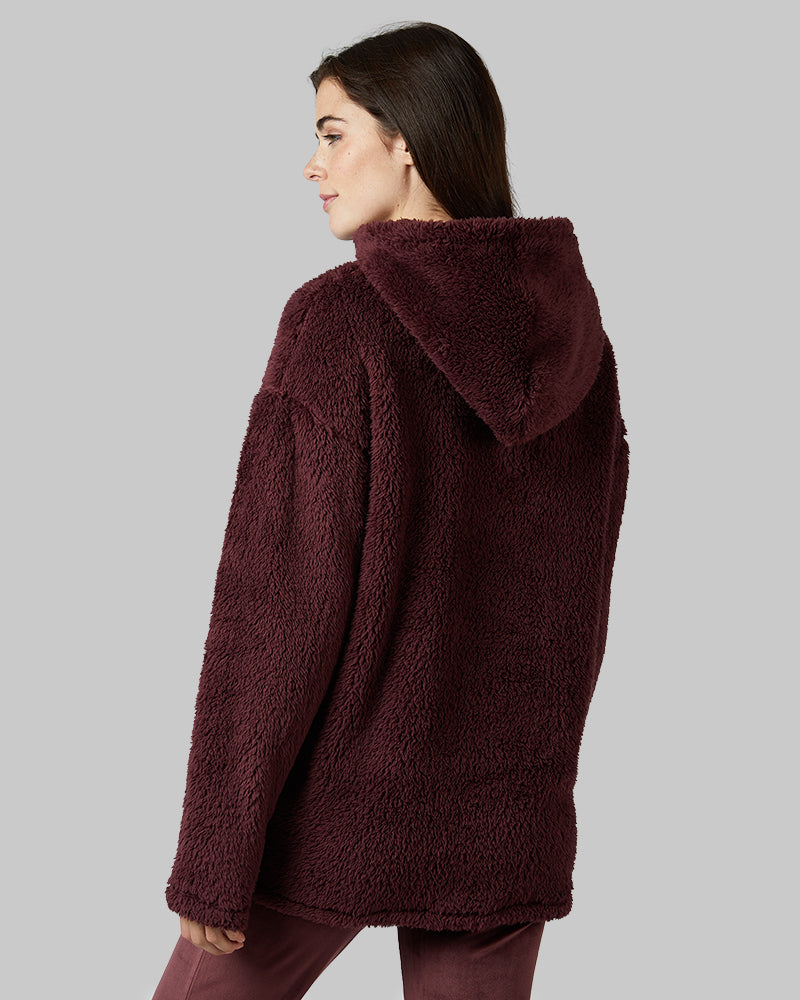 32 Degrees Catawba Grape _ Women's soft sherpa Pullover Hoodie {model: Katie is 5'10"and size 4 wearing size S}{bottom}{right} {bottom}{right}