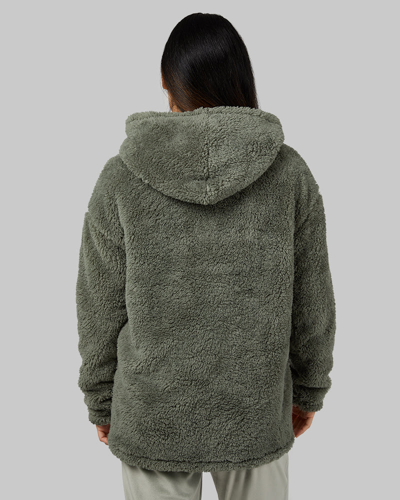 32 Degrees Thyme _ Women's soft sherpa Pullover Hoodie {model: Dara is 5'7"and size 4 wearing size S}{bottom}{right} {bottom}{right}
