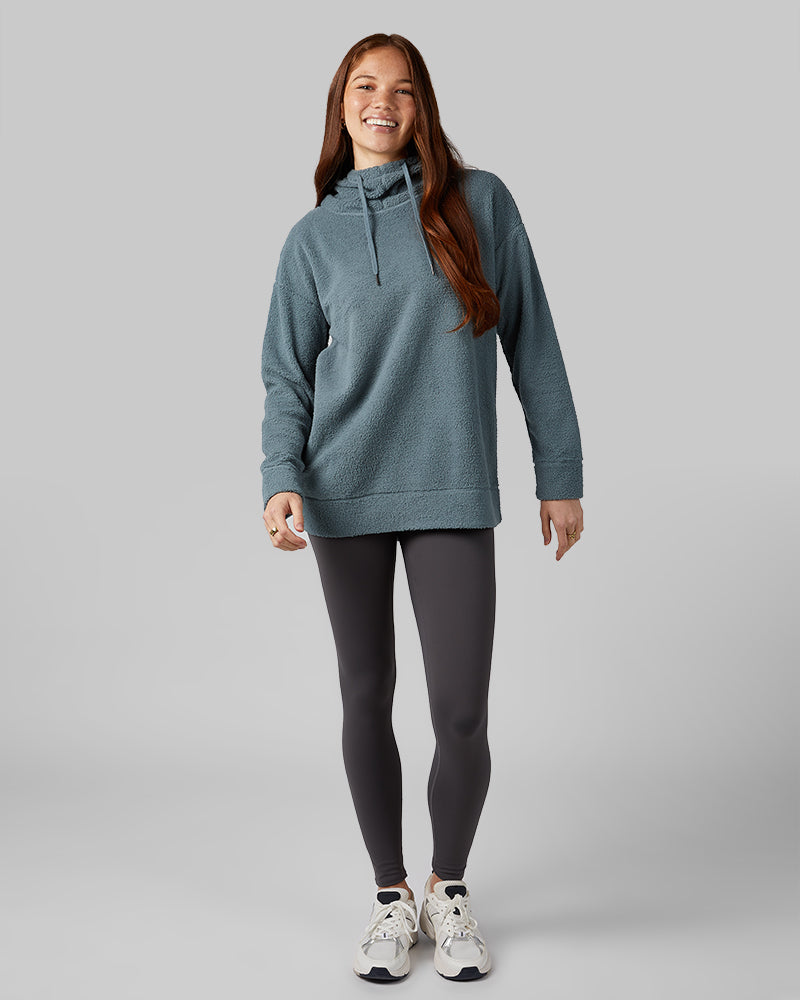 32 Degrees Goblin Blue _ Women's shorthair sherpa Pullover Hoodie {model: Izzy is 5'9"and size 4 wearing size S}{bottom}{right} {bottom}{right}