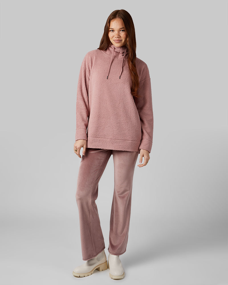 32 Degrees Spiced Chai _ Women's shorthair sherpa Pullover Hoodie {model: Izzy is 5'9"and size 4 wearing size S}{bottom}{right} {bottom}{right}