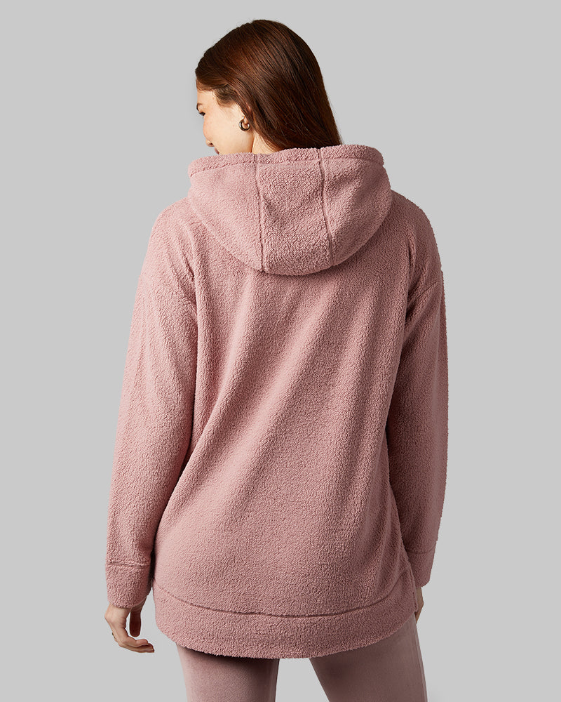 32 Degrees Spiced Chai _ Women's shorthair sherpa Pullover Hoodie {model: Izzy is 5'9"and size 4 wearing size S}{bottom}{right} {bottom}{right}