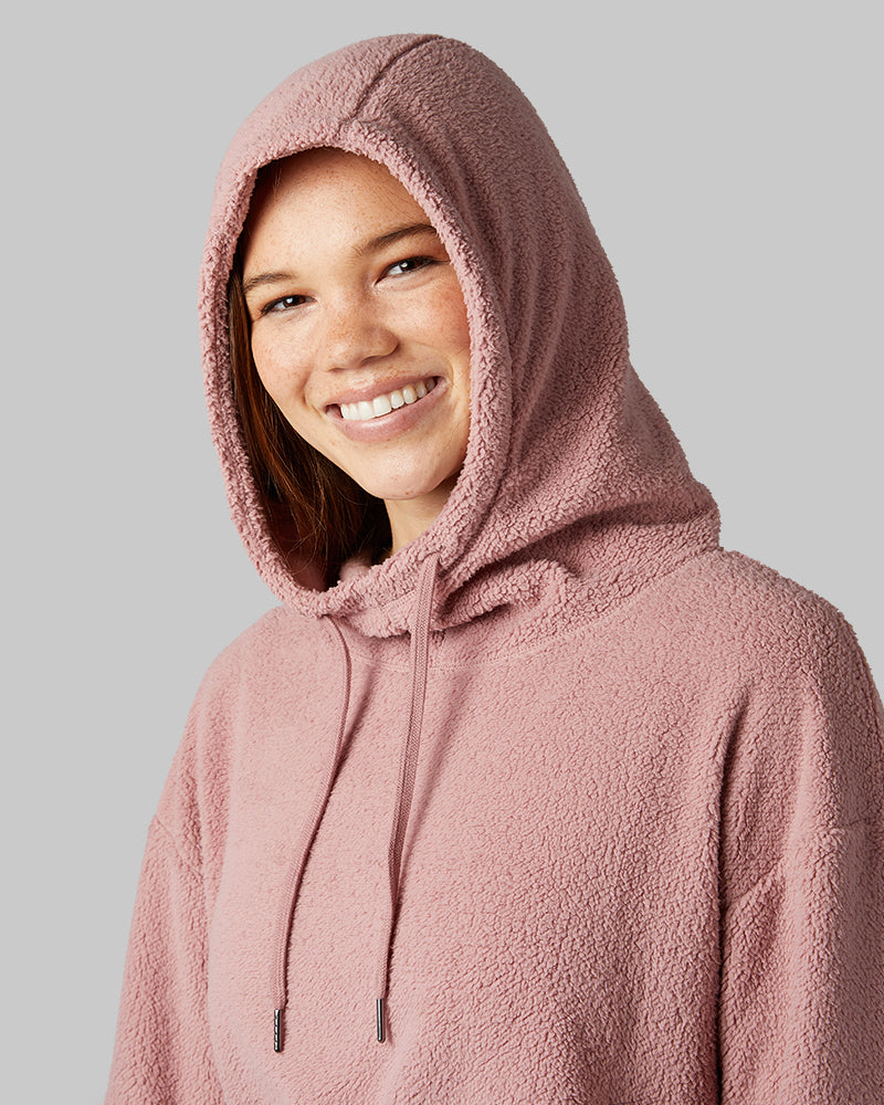 32 Degrees Spiced Chai _ Women's shorthair sherpa Pullover Hoodie {model: Izzy is 5'9"and size 4 wearing size S}{bottom}{right} {bottom}{right}