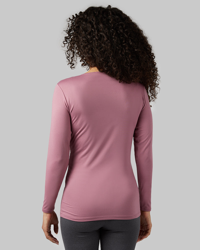 32 Degrees Dusky Orchid _ Women's Lightweight Baselayer scoop Top {model: Gabrielle is 5'8"and size 4 wearing size S}{bottom}{right} {bottom}{right}