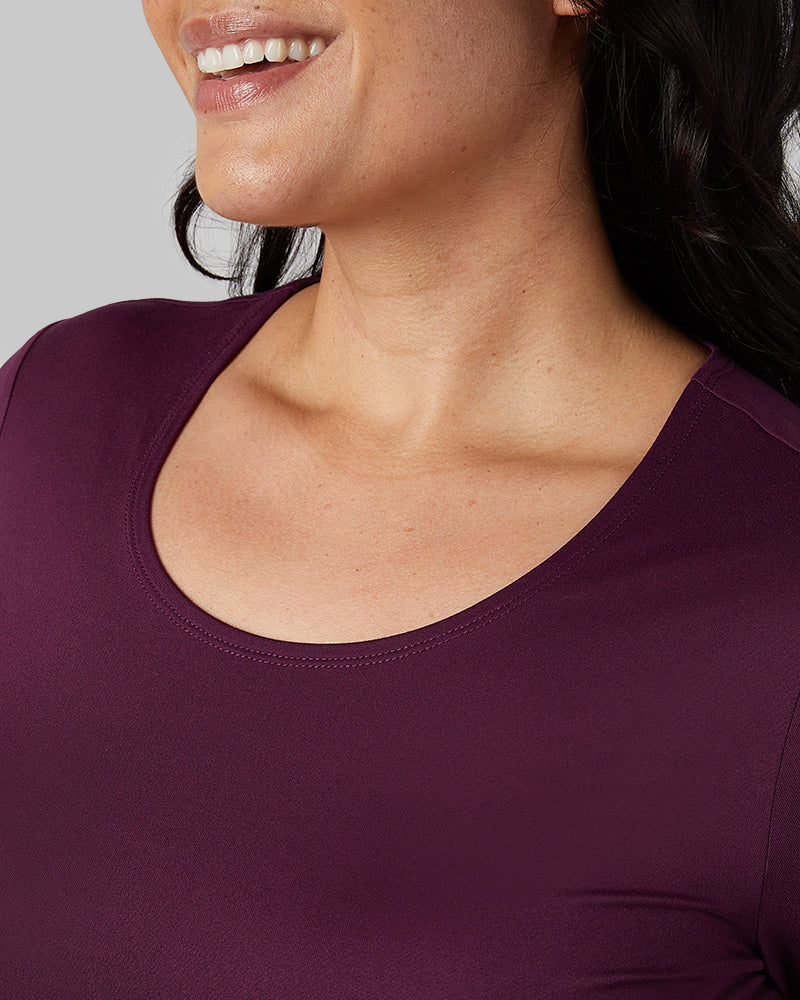 32 Degrees Winter Bloom _ Women's Lightweight Baselayer scoop Top {model: Amanda is 5'8"and size 14 wearing size L}{bottom}{right} {bottom}{right}
