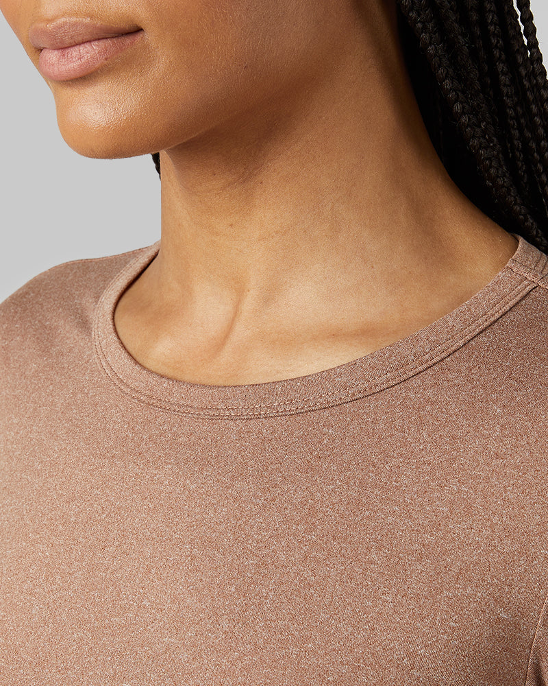 32 Degrees Mustang Heather _ Women's Lightweight Baselayer Crew Top {model: Dido is 5'9"and size 4 wearing size S}{bottom}{right} {bottom}{right}