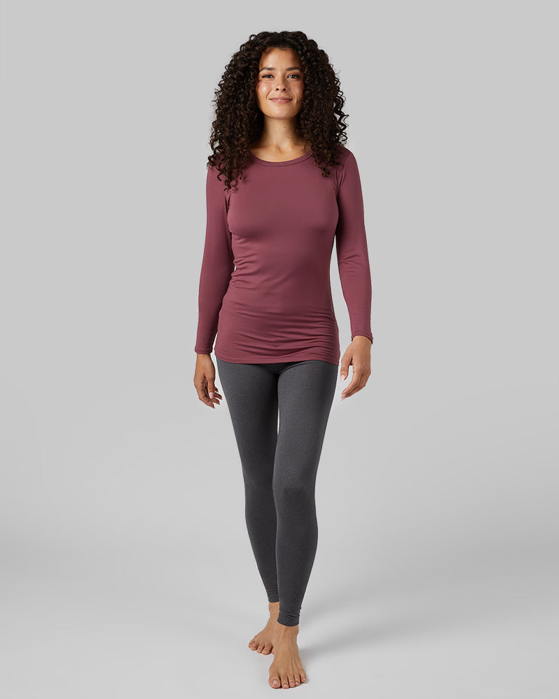 32 Degrees Prune _ Women's Lightweight Baselayer Crew Top {model: Gabrielle is 5'8"and size 4 wearing size S}{bottom}{right} {bottom}{right}