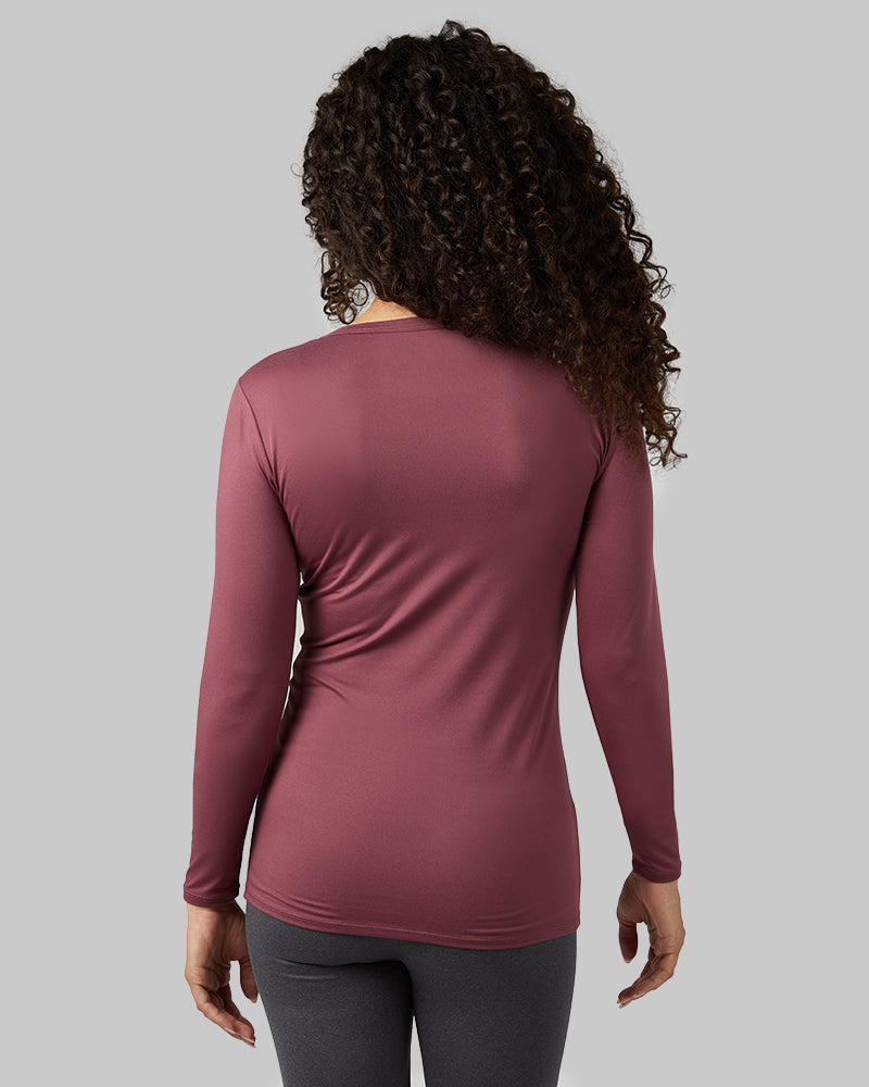 32 Degrees Prune _ Women's Lightweight Baselayer Crew Top {model: Gabrielle is 5'8"and size 4 wearing size S}{bottom}{right} {bottom}{right}