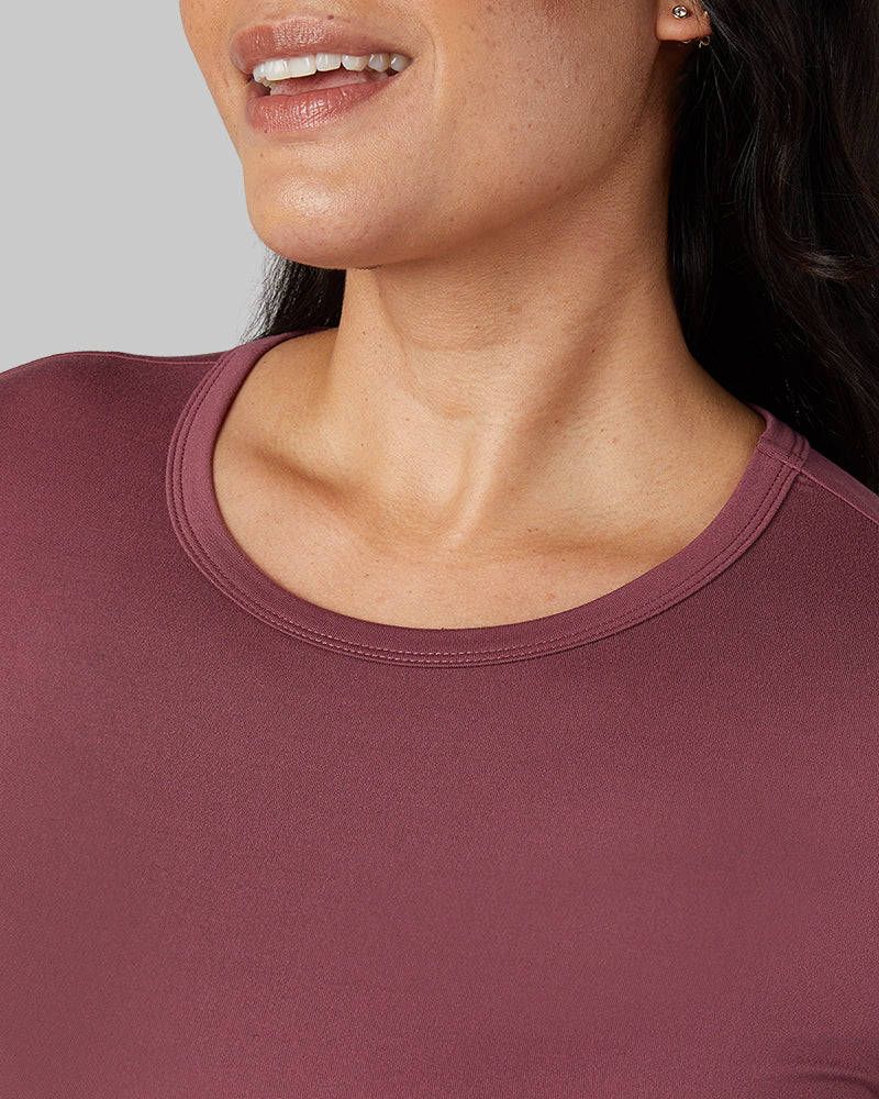 32 Degrees Prune _ Women's Lightweight Baselayer Crew Top {model: Amanda is 5'8"and size 14 wearing size L}{bottom}{right} {bottom}{right}