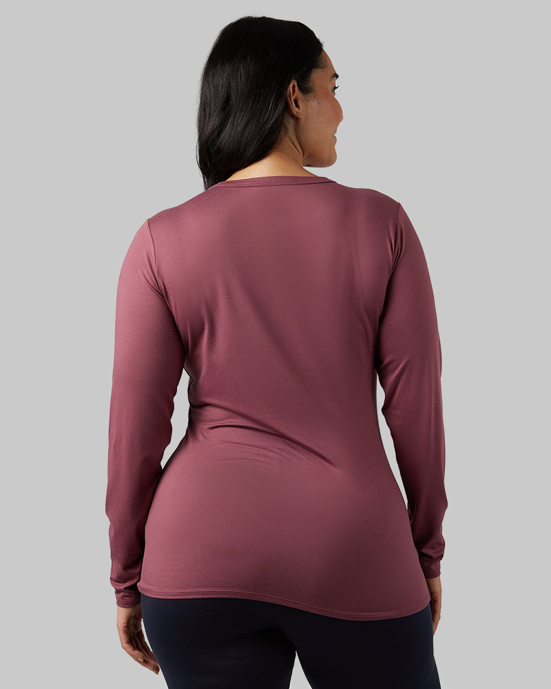 32 Degrees Prune _ Women's Lightweight Baselayer Crew Top {model: Amanda is 5'8"and size 14 wearing size L}{bottom}{right} {bottom}{right}