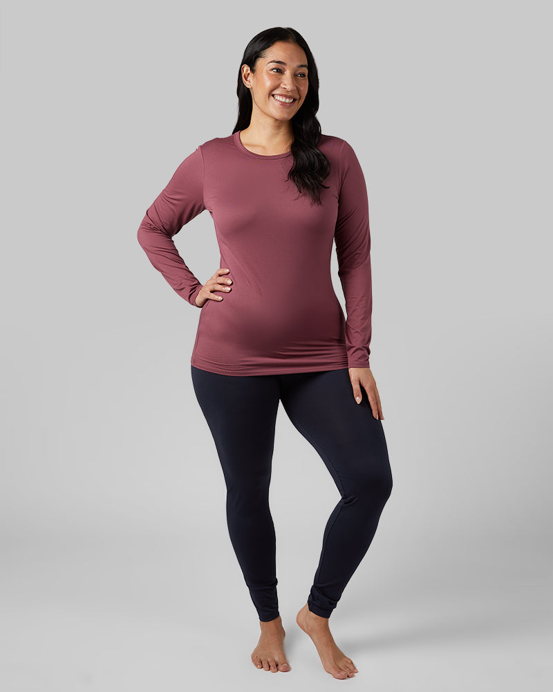 32 Degrees Prune _ Women's Lightweight Baselayer Crew Top {model: Amanda is 5'8"and size 14 wearing size L}{bottom}{right} {bottom}{right}