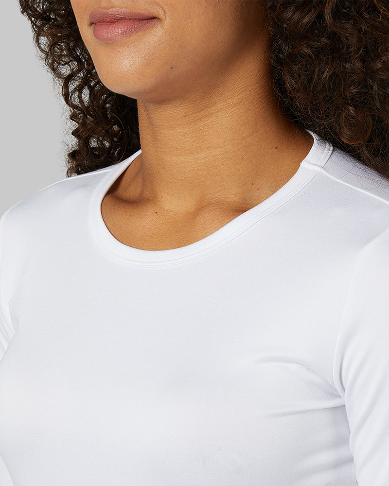 32 Degrees White _ Women's Lightweight Baselayer Crew Top {model: Alexis is 5'6"and size 4-6 wearing size S}{bottom}{right} {bottom}{right}
