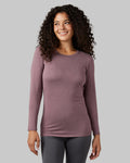 32 Degrees Wine Tasting Heather _ Women's Lightweight Baselayer Crew Top {model: Gabrielle is 5'8"and size 4 wearing size S}{bottom}{right} {bottom}{right}