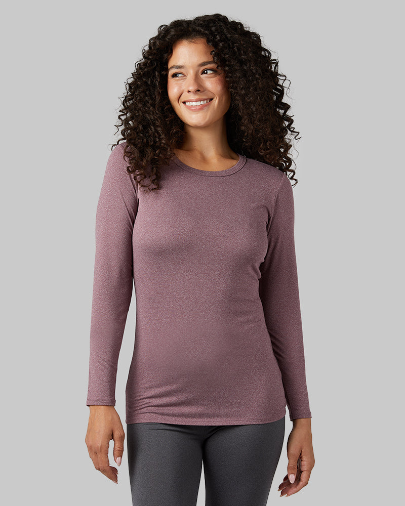 32 Degrees Wine Tasting Heather _ Women's Lightweight Baselayer Crew Top {model: Gabrielle is 5'8"and size 4 wearing size S}{bottom}{right} {bottom}{right}