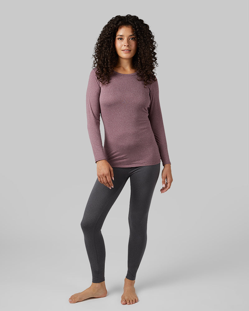 32 Degrees Wine Tasting Heather _ Women's Lightweight Baselayer Crew Top {model: Gabrielle is 5'8"and size 4 wearing size S}{bottom}{right} {bottom}{right}