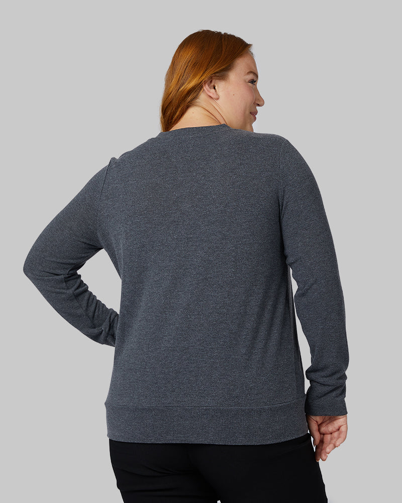32 Degrees Black Heather _ Women's soft sweater Knit Vneck Top {model: Kylie is 5'10"and size 12-14 wearing size L}{bottom}{right} {bottom}{right}
