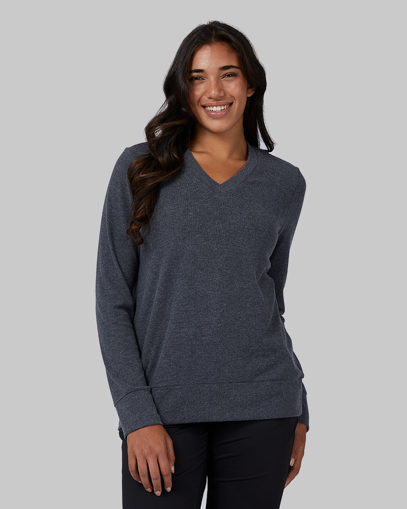 32 Degrees Black Heather _ Women's soft sweater Knit Vneck Top {model: Ria is 5'8"and size 4 wearing size S}{bottom}{right} {bottom}{right}
