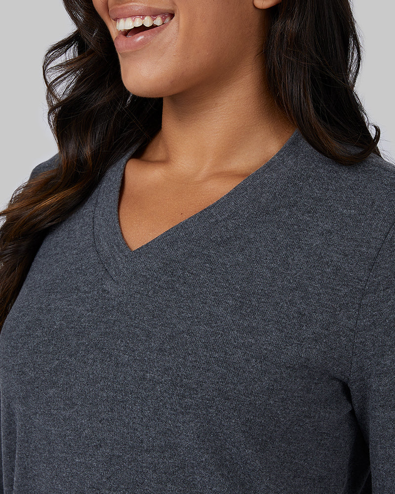 32 Degrees Black Heather _ Women's soft sweater Knit Vneck Top {model: Ria is 5'8"and size 4 wearing size S}{bottom}{right} {bottom}{right}
