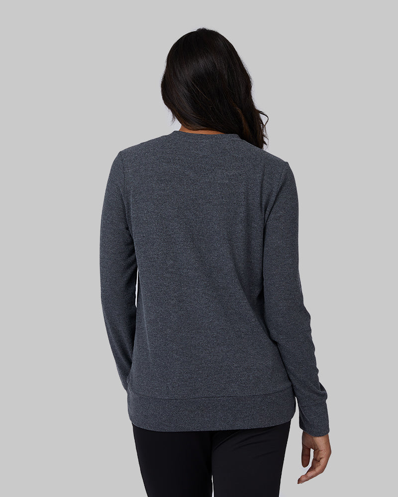 32 Degrees Black Heather _ Women's soft sweater Knit Vneck Top {model: Ria is 5'8"and size 4 wearing size S}{bottom}{right} {bottom}{right}