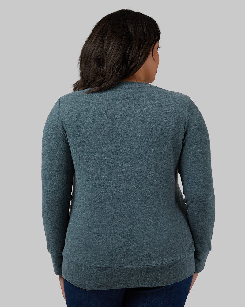 32 Degrees Magic Forest Heather _ Women's soft sweater Knit Vneck Top {model: Storm is 5'9"and size 12 wearing size L}{bottom}{right} {bottom}{right}