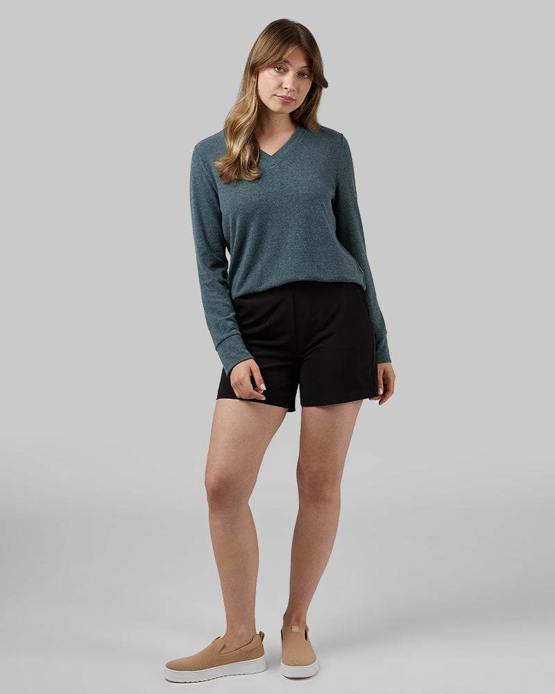 32 Degrees Magic Forest Heather _ Women's soft sweater Knit Vneck Top {model: Julia is 5'8"and size 4 wearing size S}{bottom}{right} {bottom}{right}